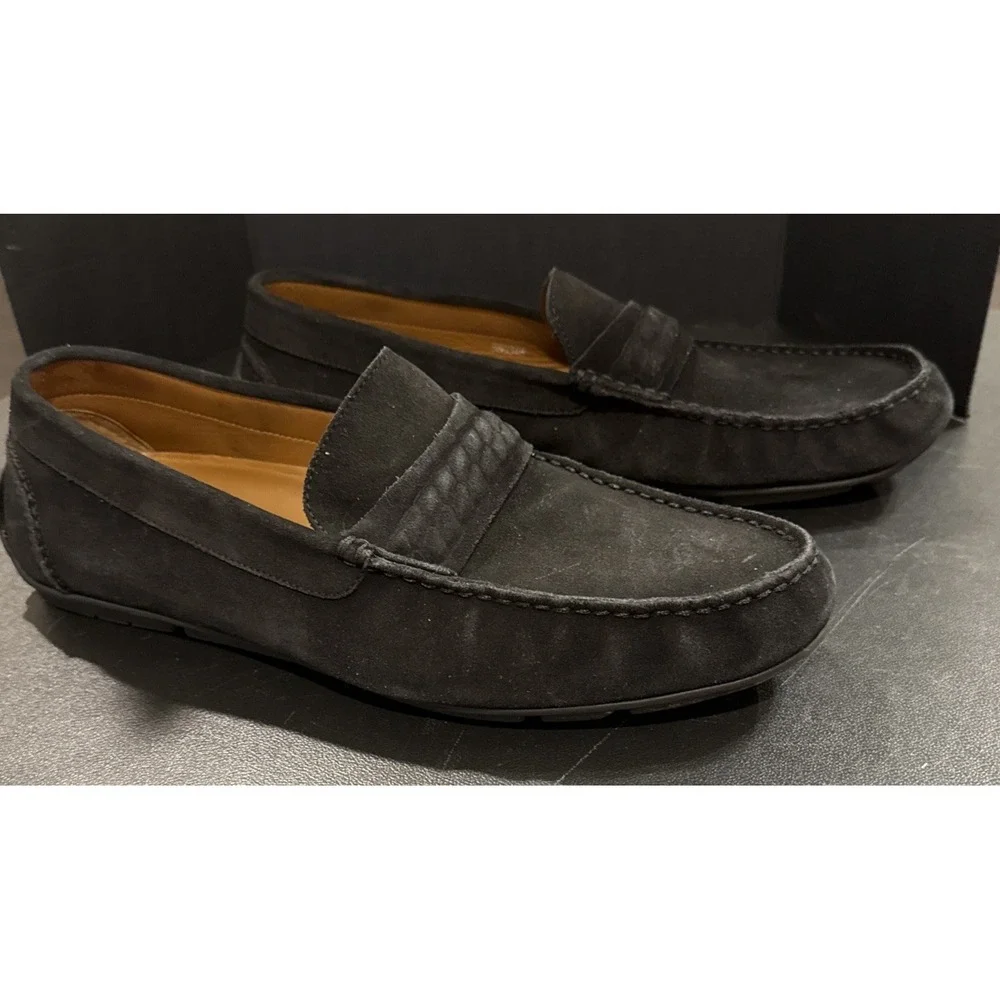 Aquatalia Mens Black Suede Size 12 Driving Loafers Moccasin‎ Italy